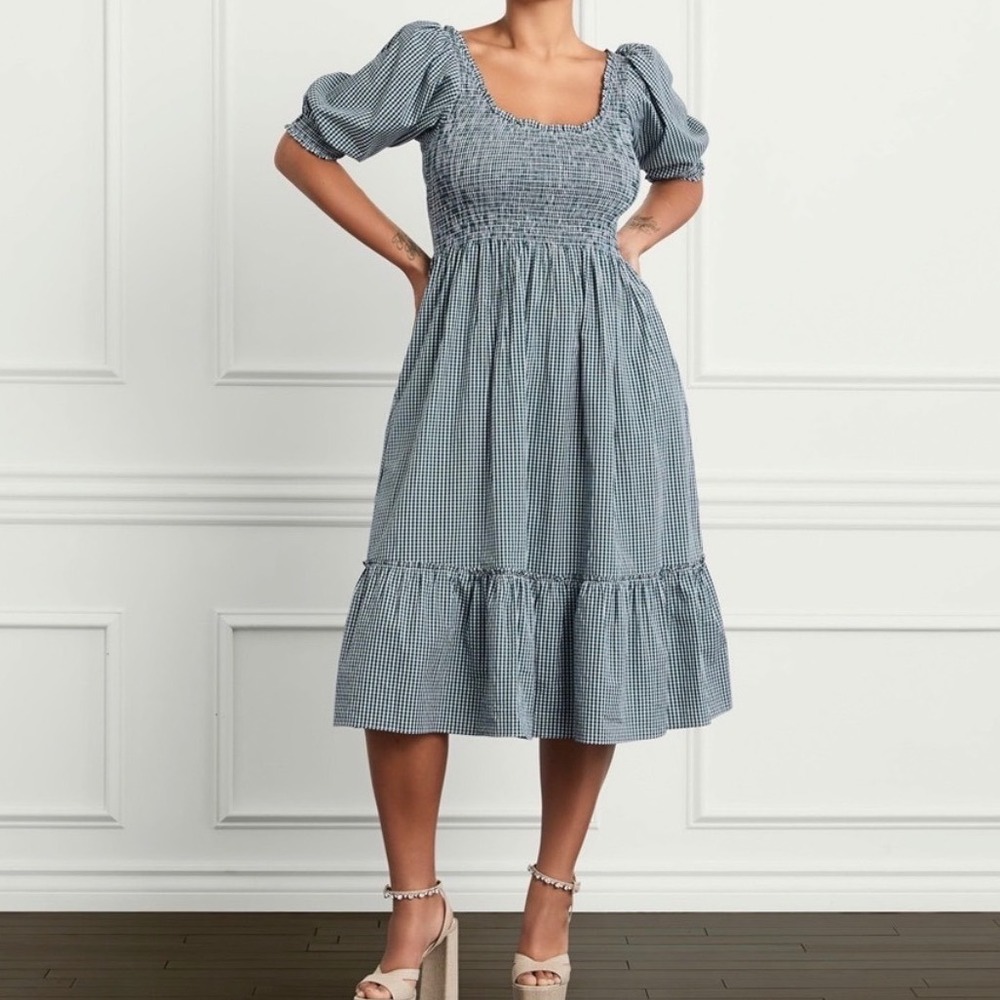 Hill House Louisa The Nap Dress Emerald Green Gingham Smocked Midi - XLarge
